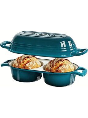 16cm Emerald Cast Iron Double Round Bread Loaf Pot with Lid Mini Dutch Oven